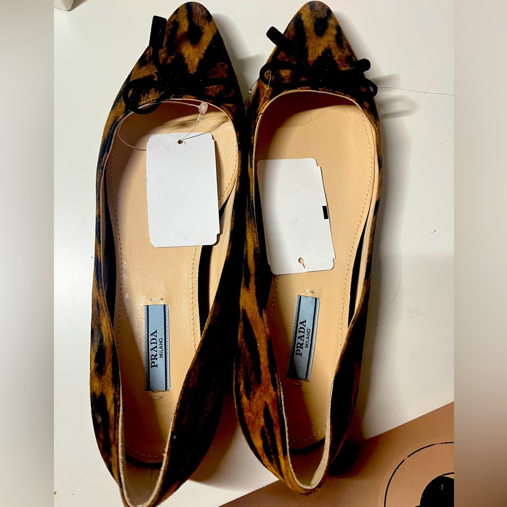 Prada mohair leopard leather flats